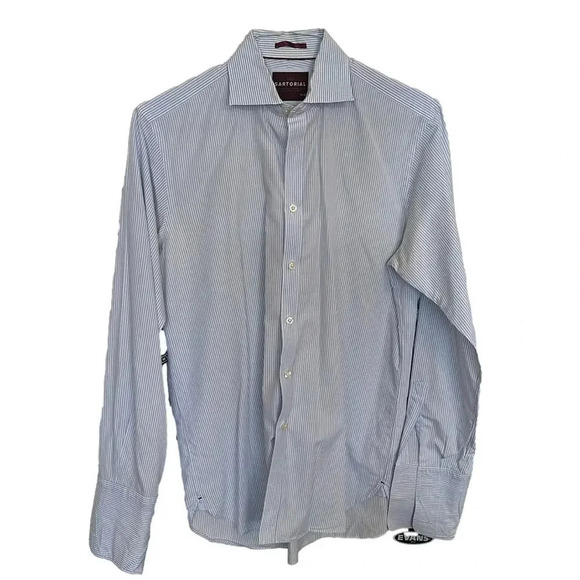 Men’s Sartorial Blue & White Striped Button Down Shirt - Picture 1 of 3